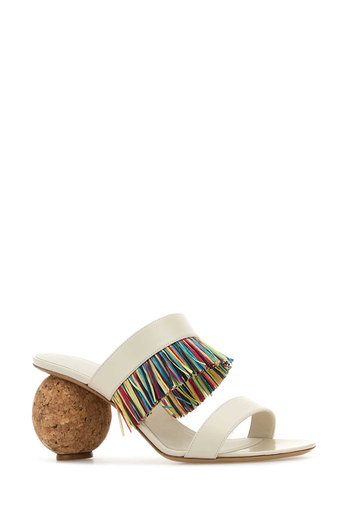 Ferragamo Unique Mules With Colorful Fringe Detail In White
