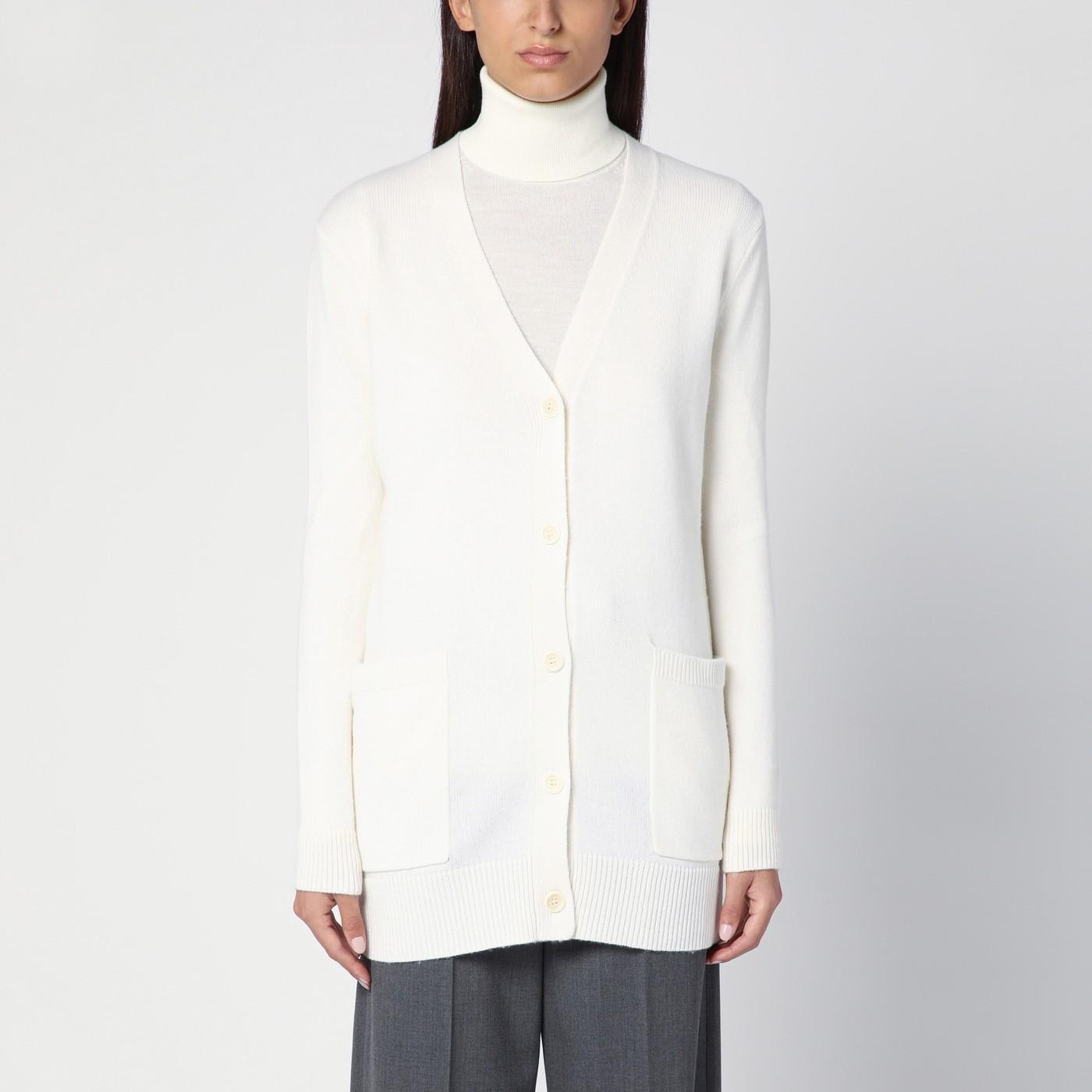 MAX MARA WHITE WOOL AND CASHMERE LONG CARDIGAN 