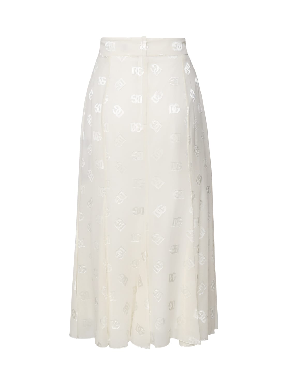 Shop Dolce & Gabbana Godet Skirt In Devoré Silk In White