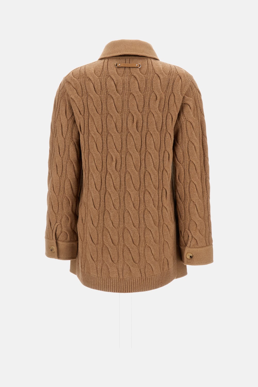Max Mara Tacco Camel Hair Braided Coat With Knitted Sleeves In Brown