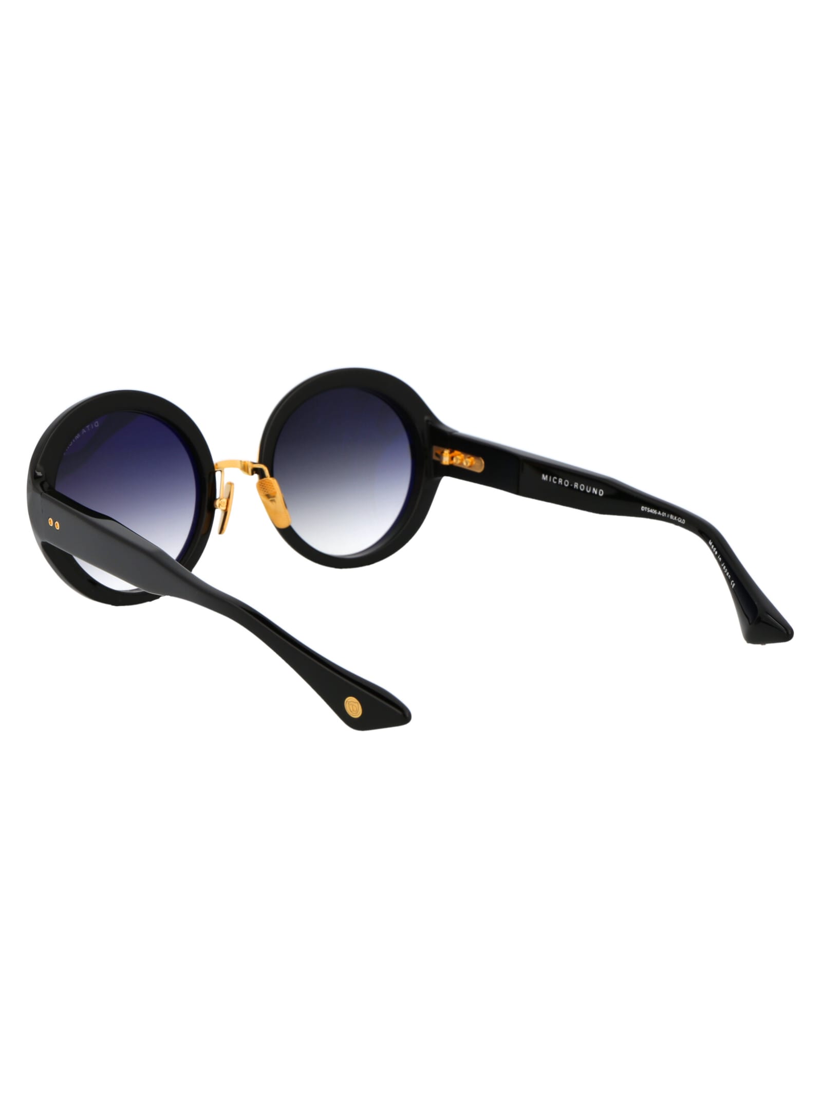 Shop Dita Micro-round Sunglasses In 01 Black - Yellow Gold W/ Dark Grey To Clear Gradient