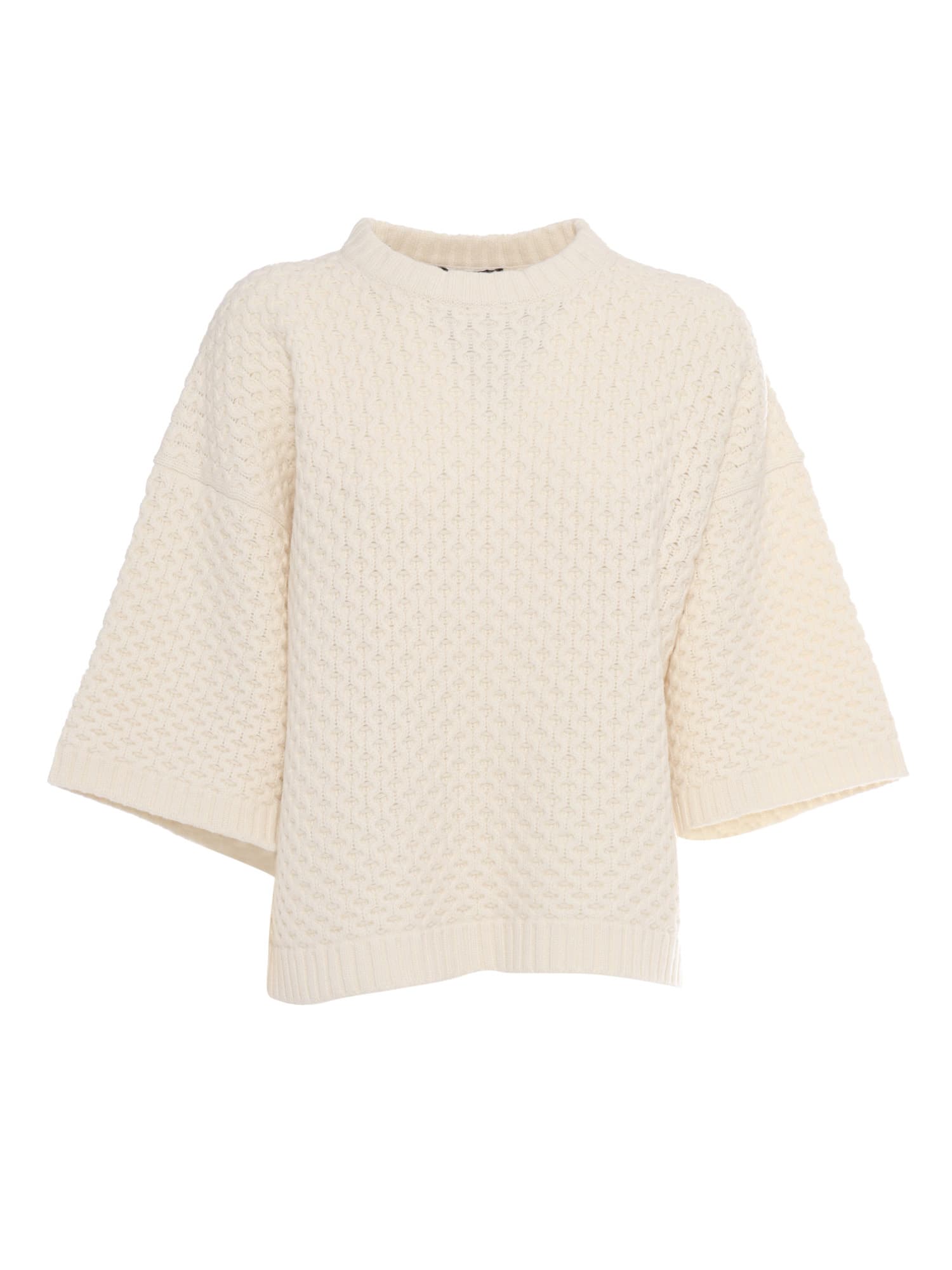 Shop Fabiana Filippi Grid Stitch Knit T-shirt In Beige