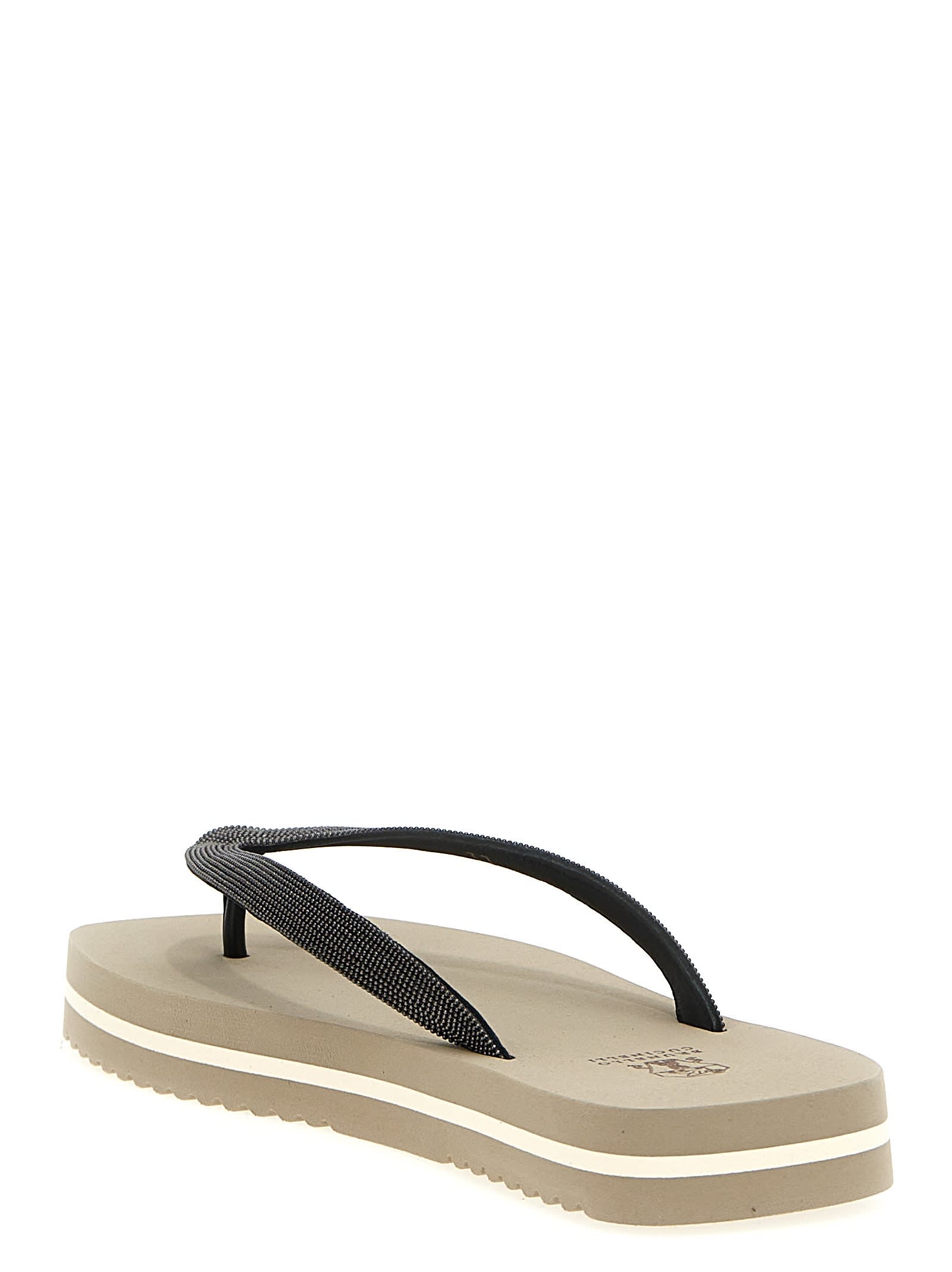Brunello Cucinelli Flat Open Toe Rubber Sandals With Textured Strap In Gray