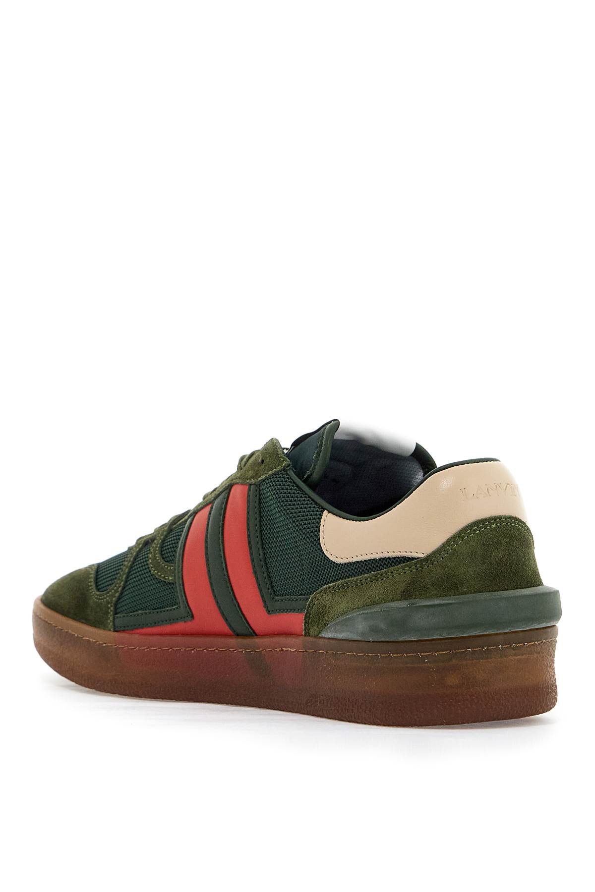 Shop Lanvin Mesh And Leather Clay Sneakers With In Vert/rouge (green)