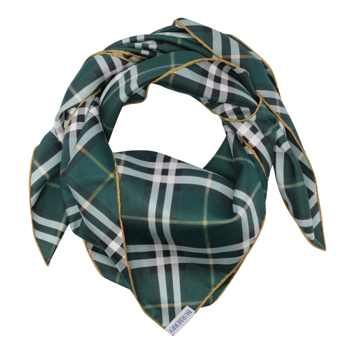 Shop Burberry Silk Check Foulard In Green