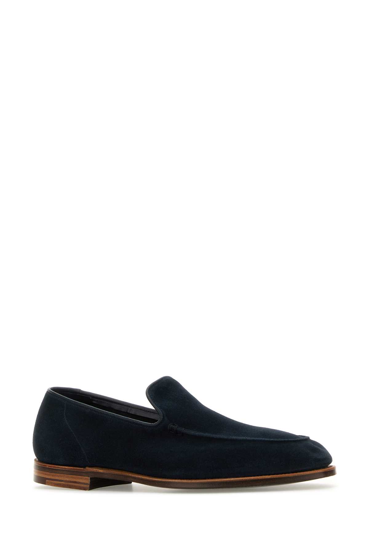Crockett &amp; Jones Navy Blue Suede Salcombe Loafers In Ocean Suede