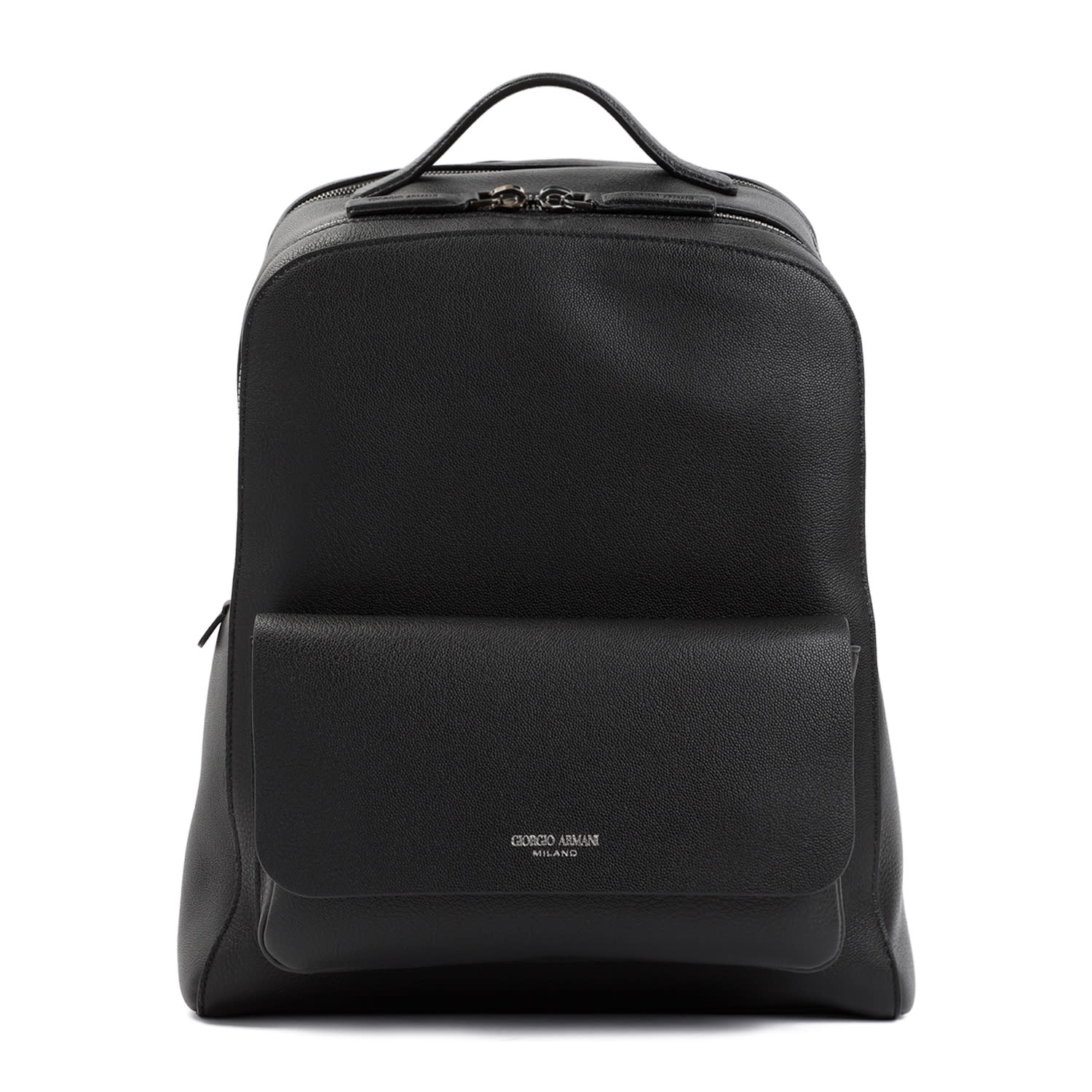 Giorgio Armani Grained Calf Leather Backpack Men In Black