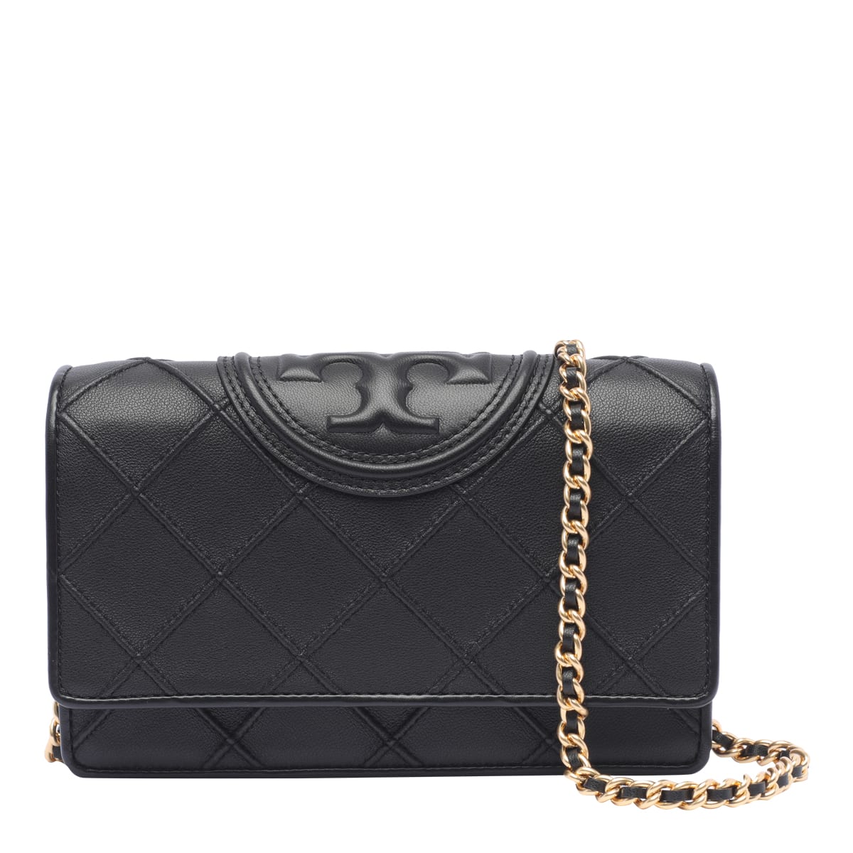 Shop Tory Burch Fleming Soft Chain Wallet In Black
