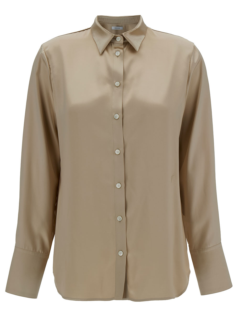 Beige Loose Shirt With Classic Collar In Rayon Woman