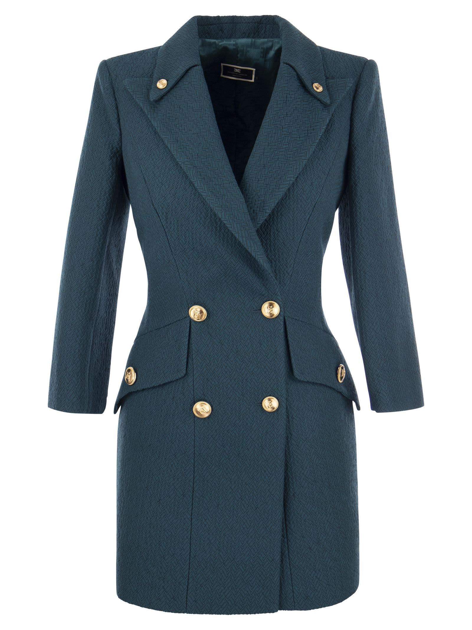 Shop Elisabetta Franchi Robe-manteau In Textured Fabric In Peacock Blue