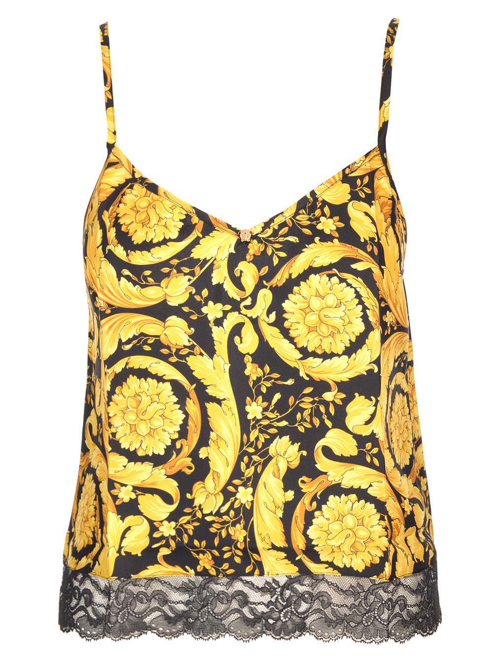 Versace Baroque-print Cropped Silk Top in Metallic