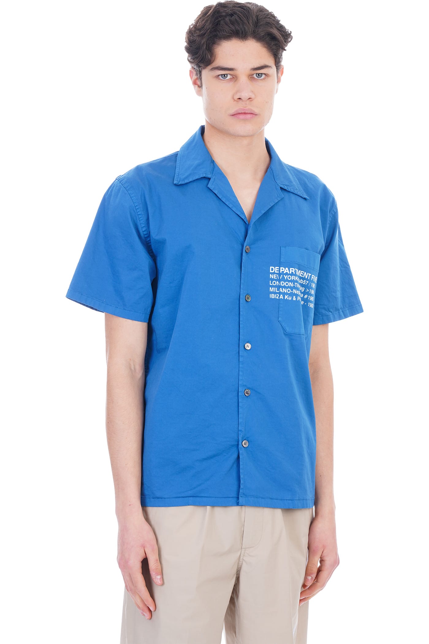 Department Five Digital Shirt In Blue Cotton