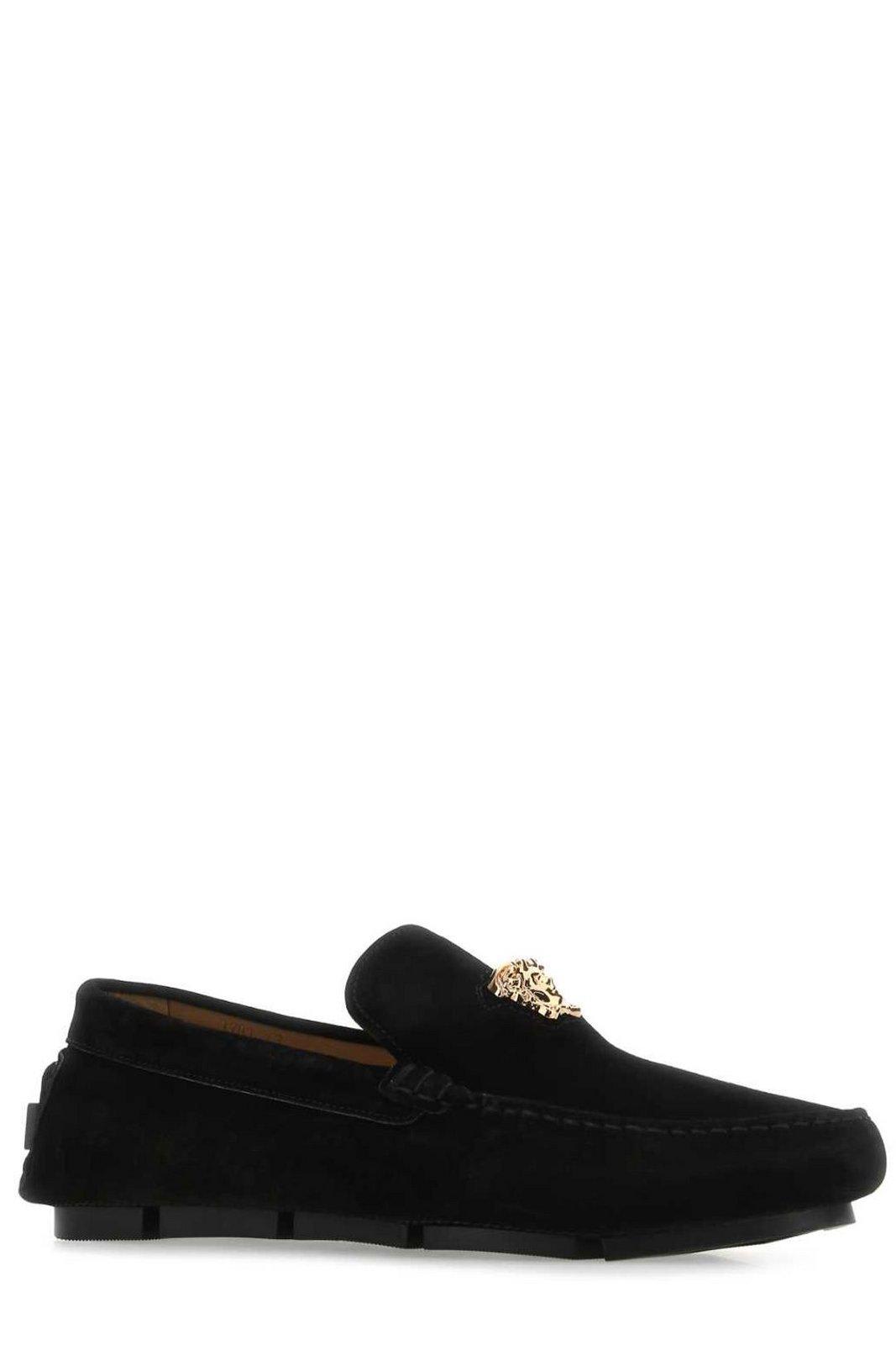 Shop Versace Medusa Plaque Slip-on Loafers In Black