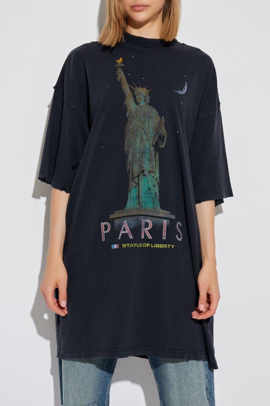 Shop Balenciaga Paris Liberty Crewneck T-shirt Dress In Black