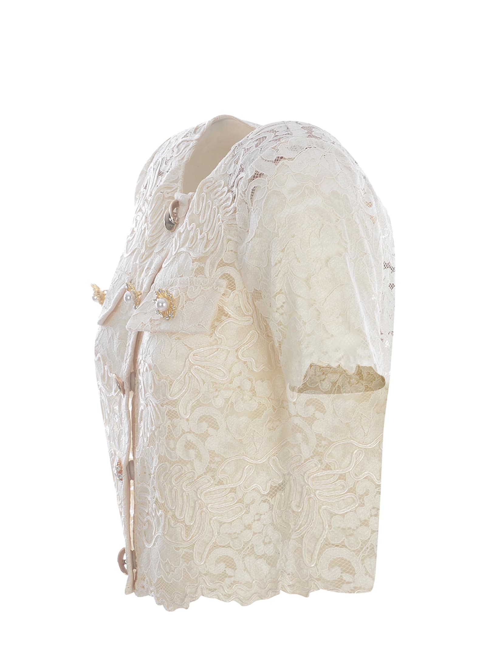 Shop Self-portrait Top  Jewel Made Of Lace In Crema