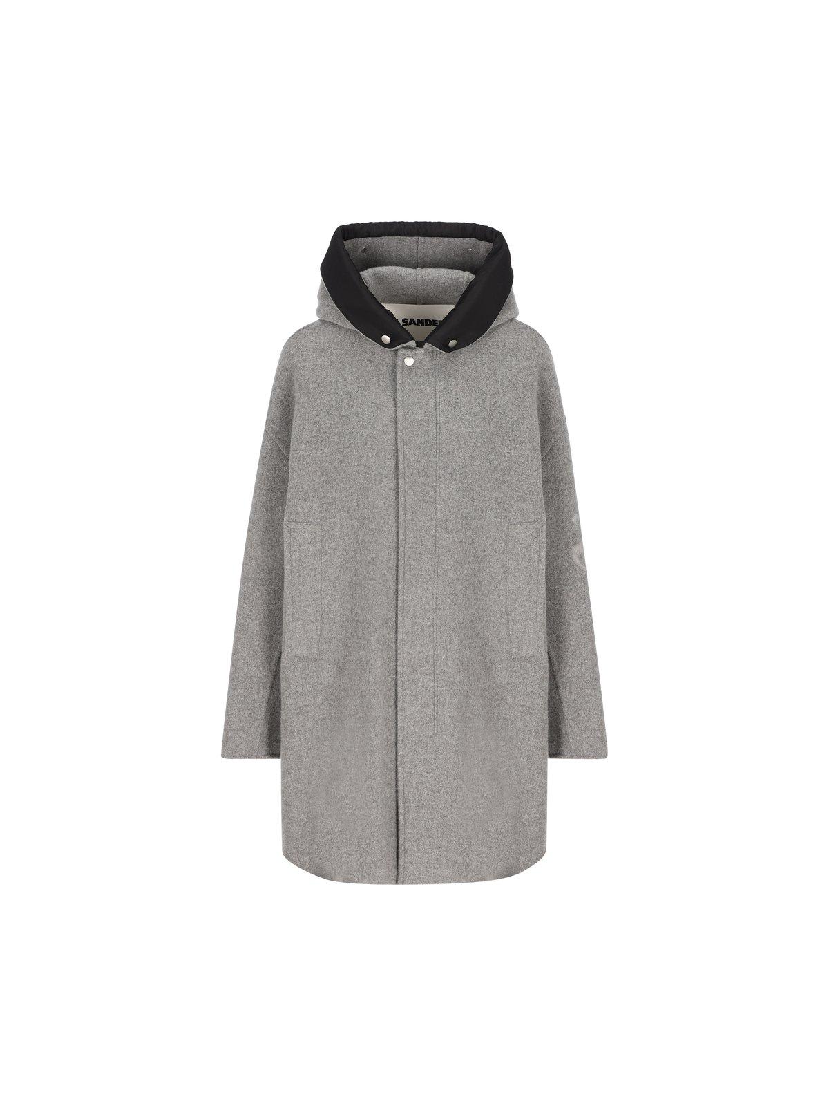 Shop Jil Sander High-low Hem Hooded Parka In Grey