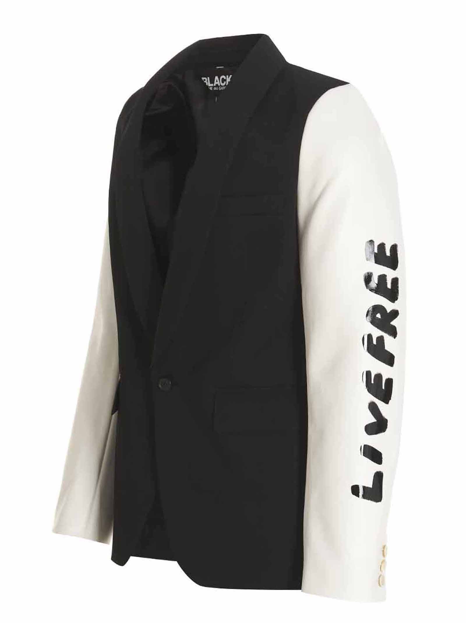Shop Black Comme Des Garçons True Heart Strong Mind Blazer Jacket In White/black