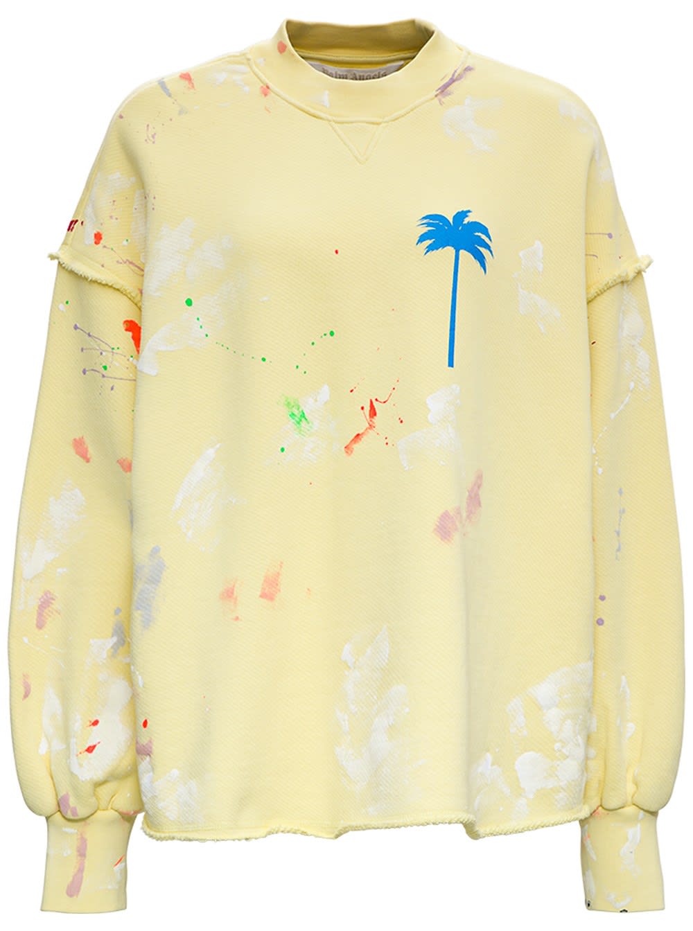 Palm Angels Pxp Printed Yellow Cotton Sweatshirt