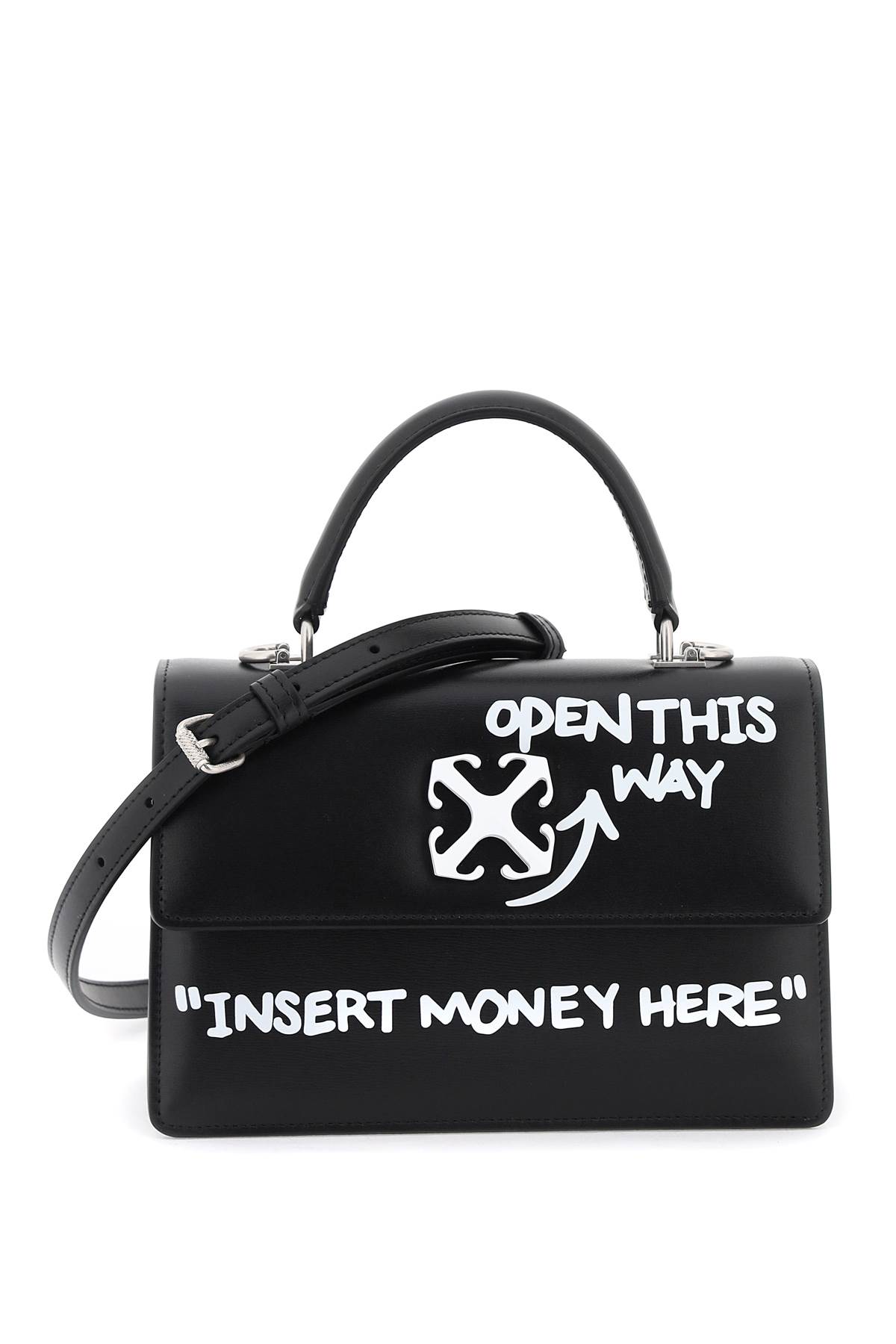 Shop Off-white Jitney 1.4 Handbag With Lettering In Black/white