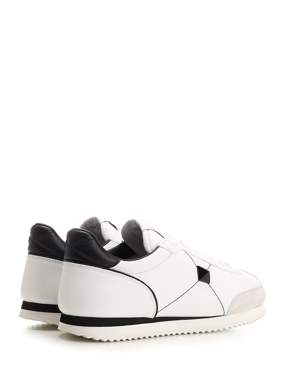 Shop Valentino White Low Top Sneakers In Calf Leather And Nappa Leather In Black