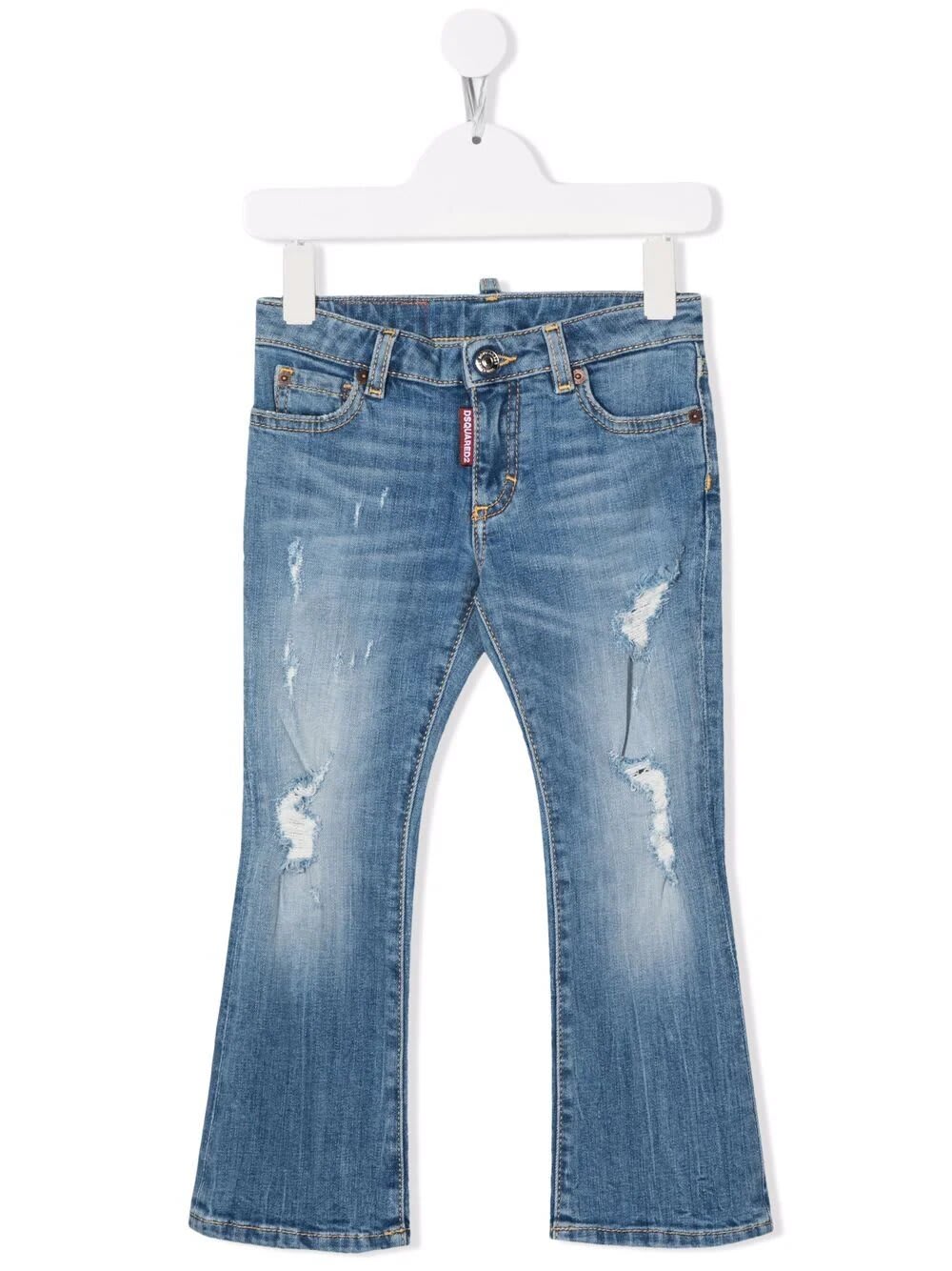 Dsquared2 Kids Flared Jeans In Medium Blue Denim With Aged Effect