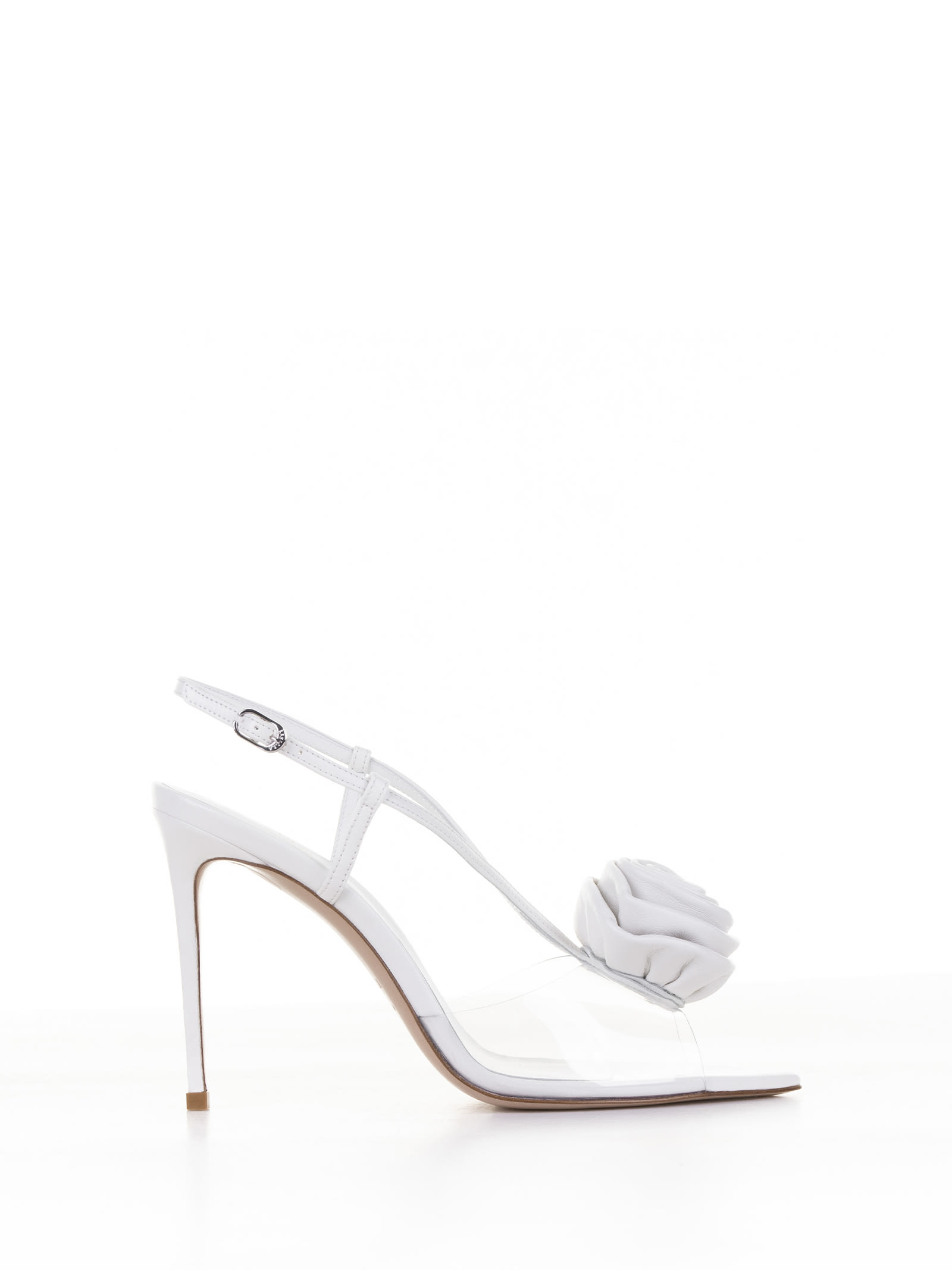 Shop Le Silla Slingback Décolleté In Nappa With Flower In Bianco