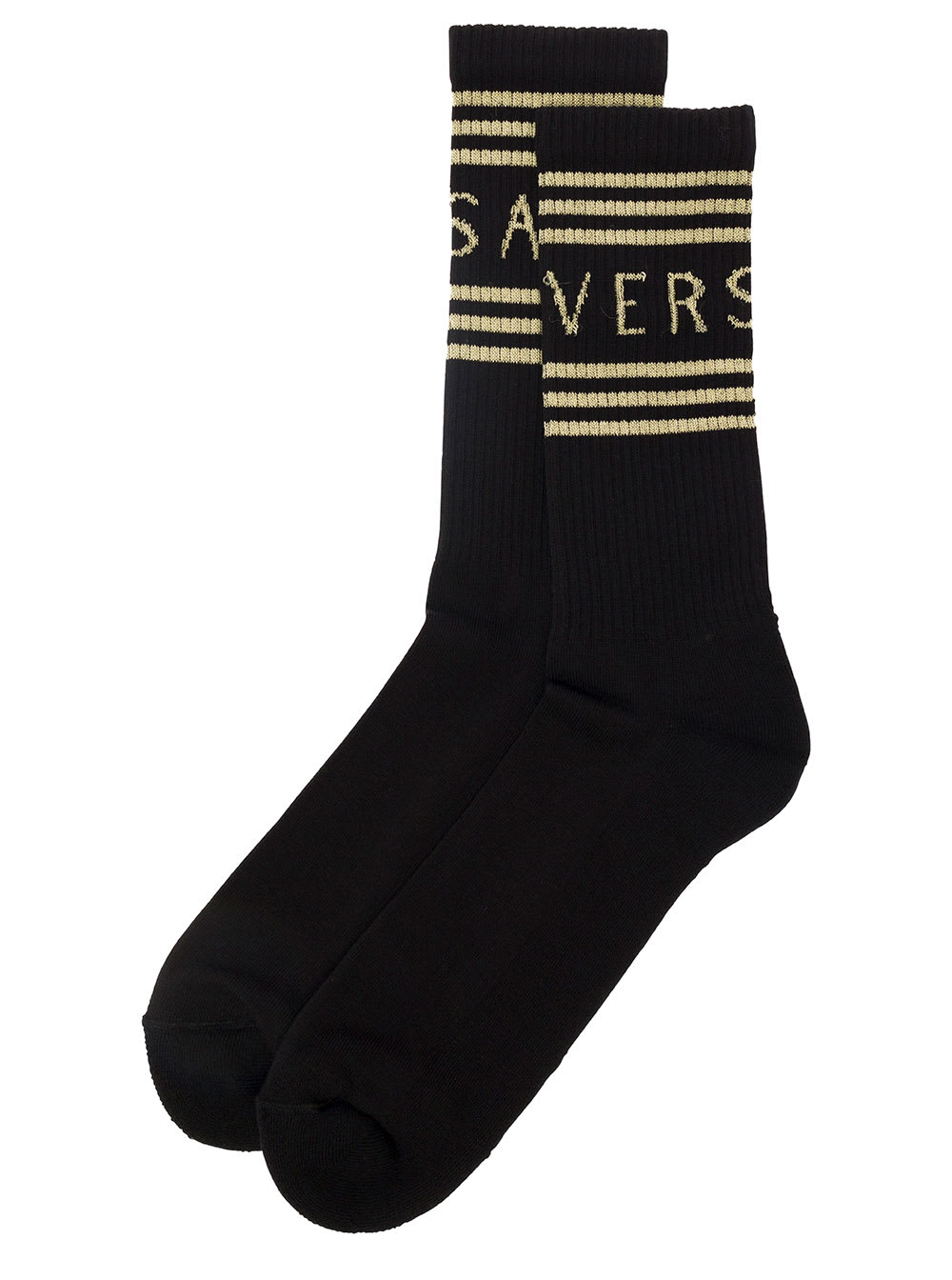 Shop Versace Black Socks With Logo In Cotton Man