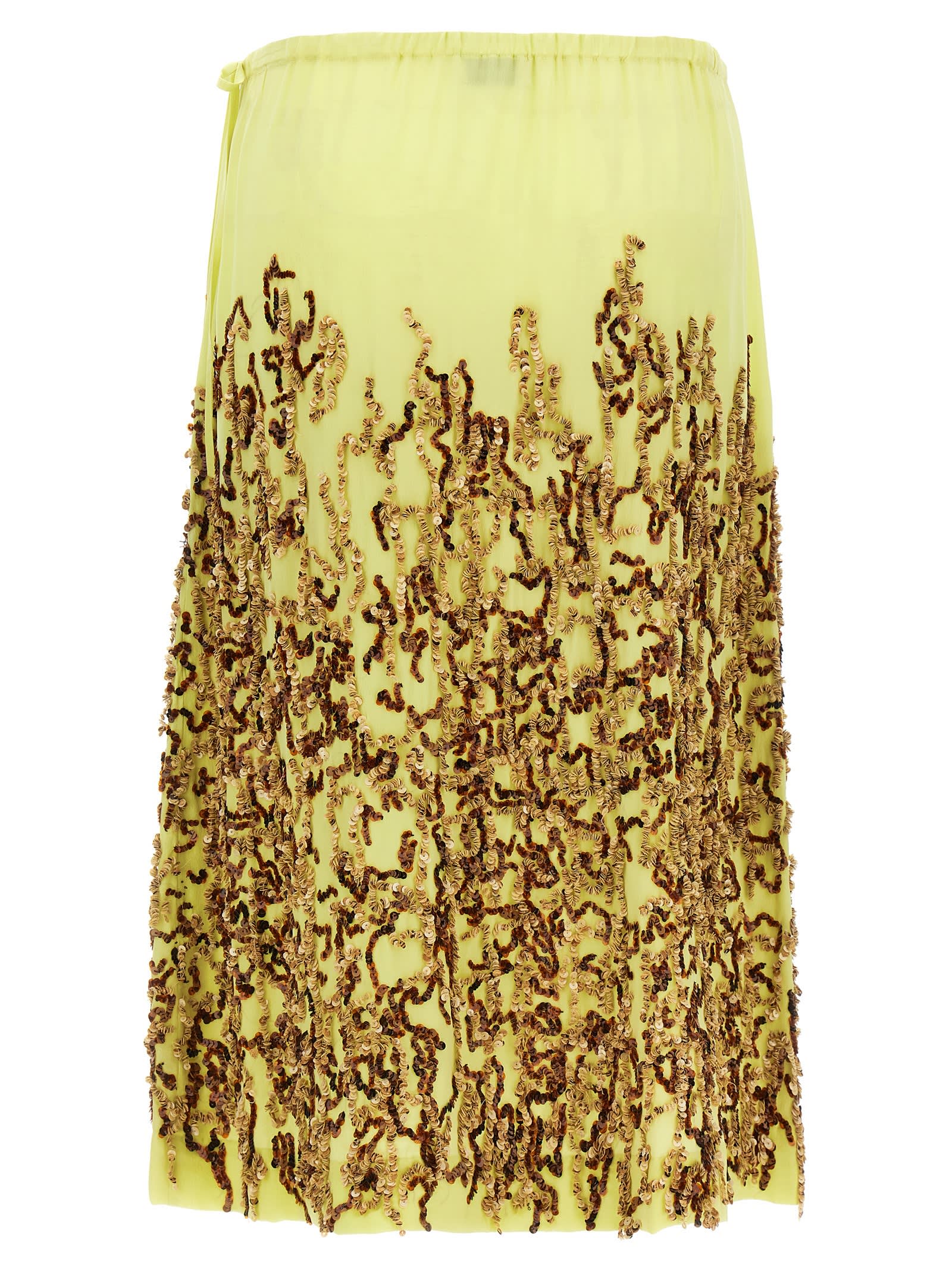 Dries Van Noten Yellow Skirt In Silk With Sequins In Yellow