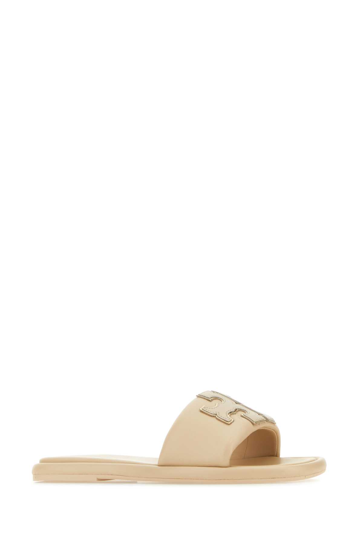 TORY BURCH SAND NAPPA LEATHER T SPORT SLIPPERS