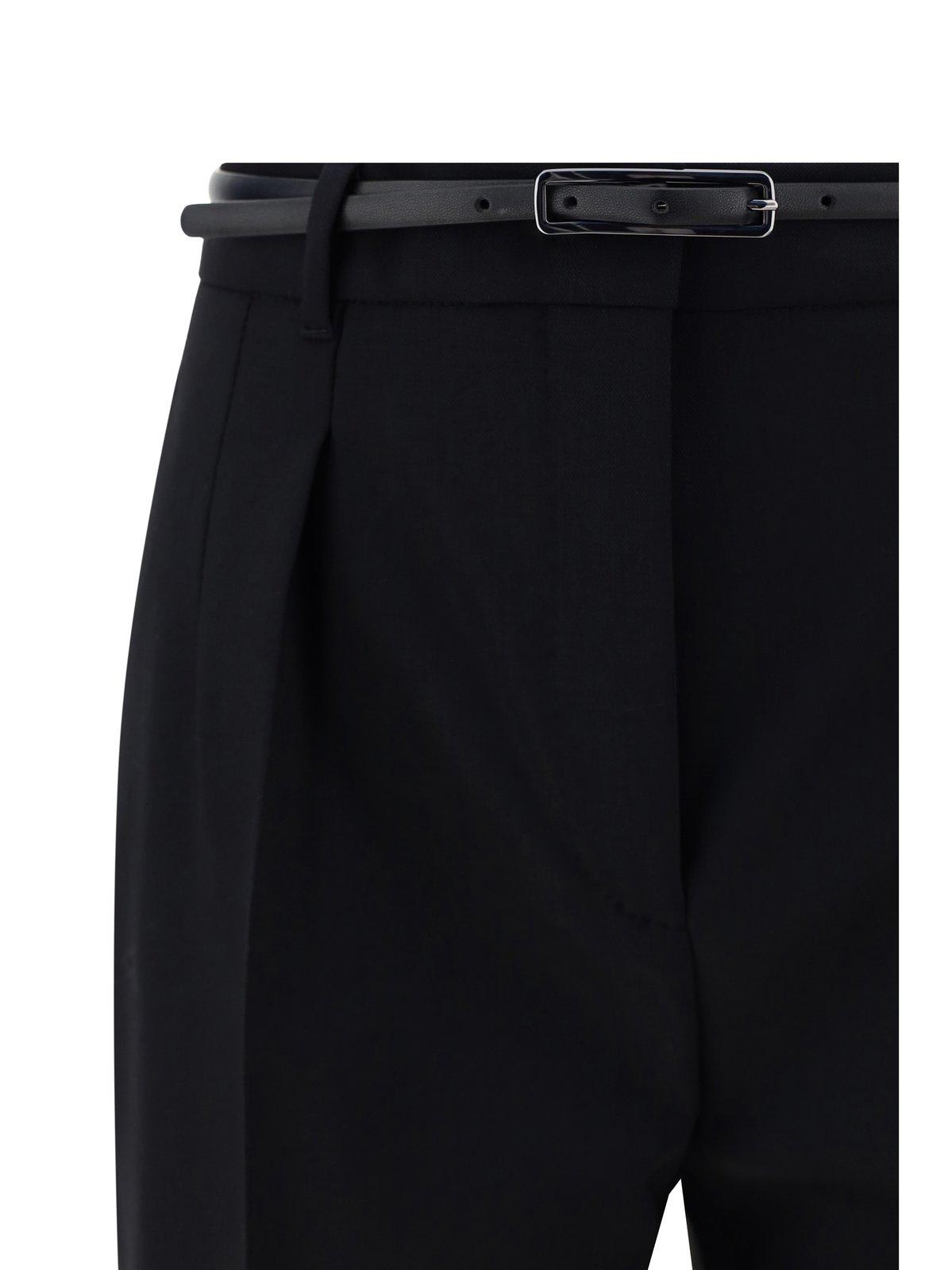 Shop Max Mara Belted High Waist Trousers In Black