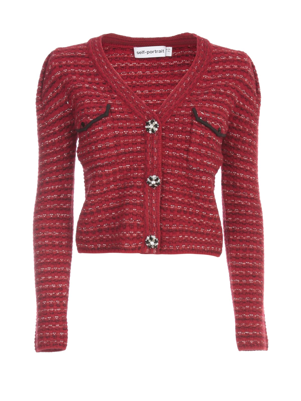 red melange knit cardigan