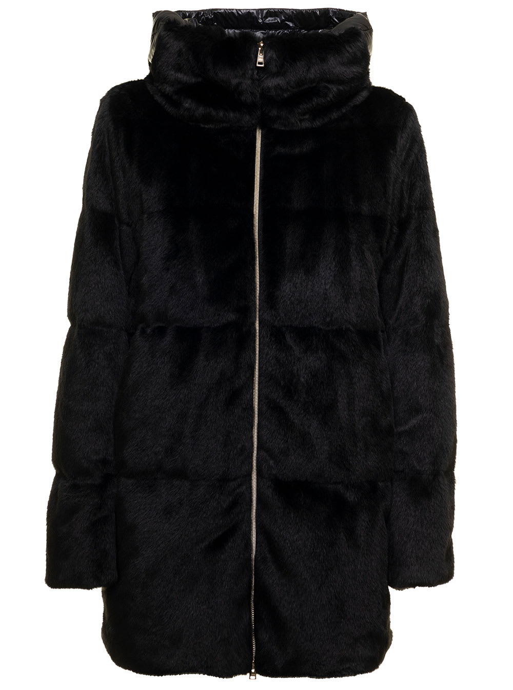 A-line Down Black Ecological Fur Down Jacket Herno Woman