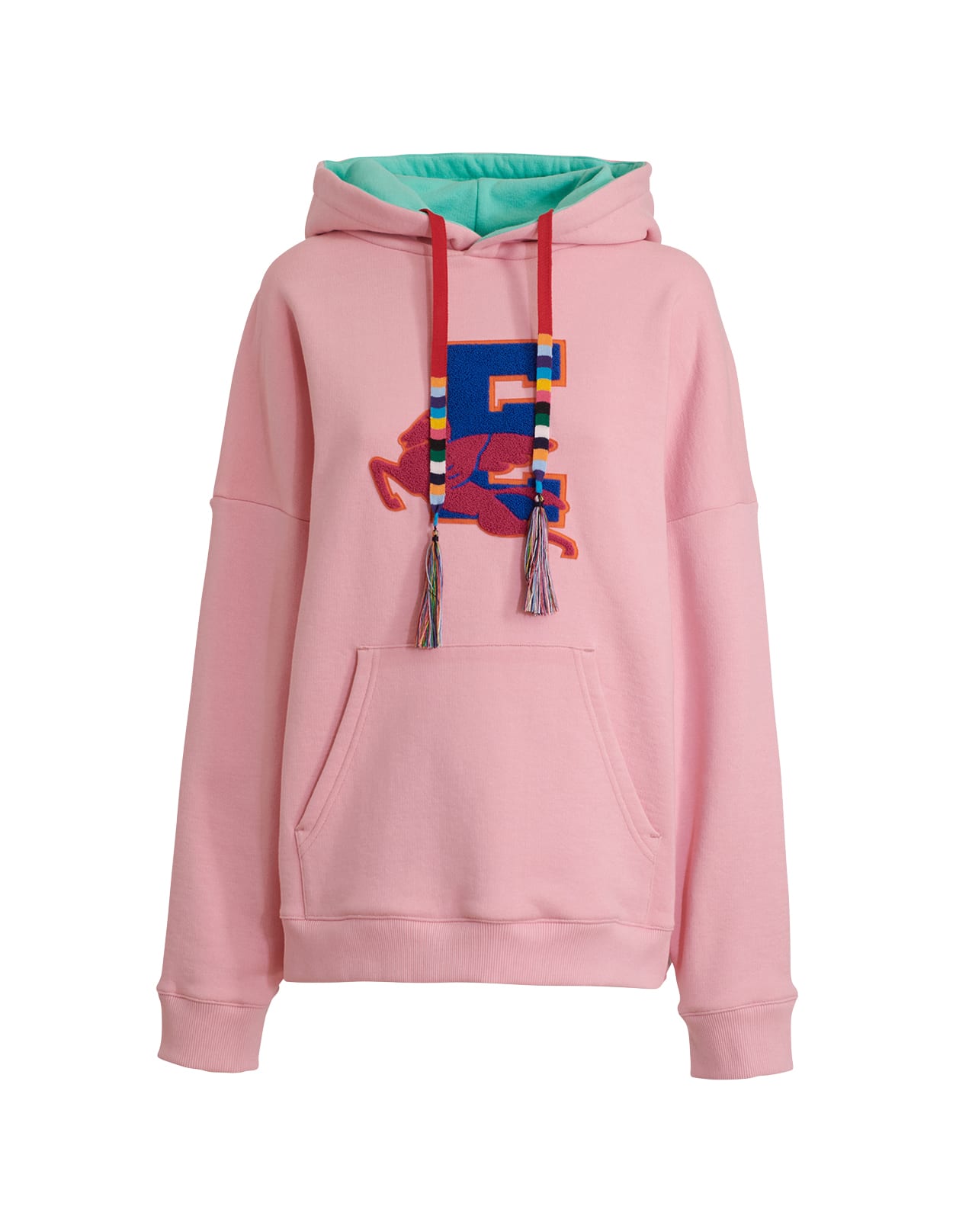 Etro Woman Pink And Aqua Green Hoodie With Pegasus