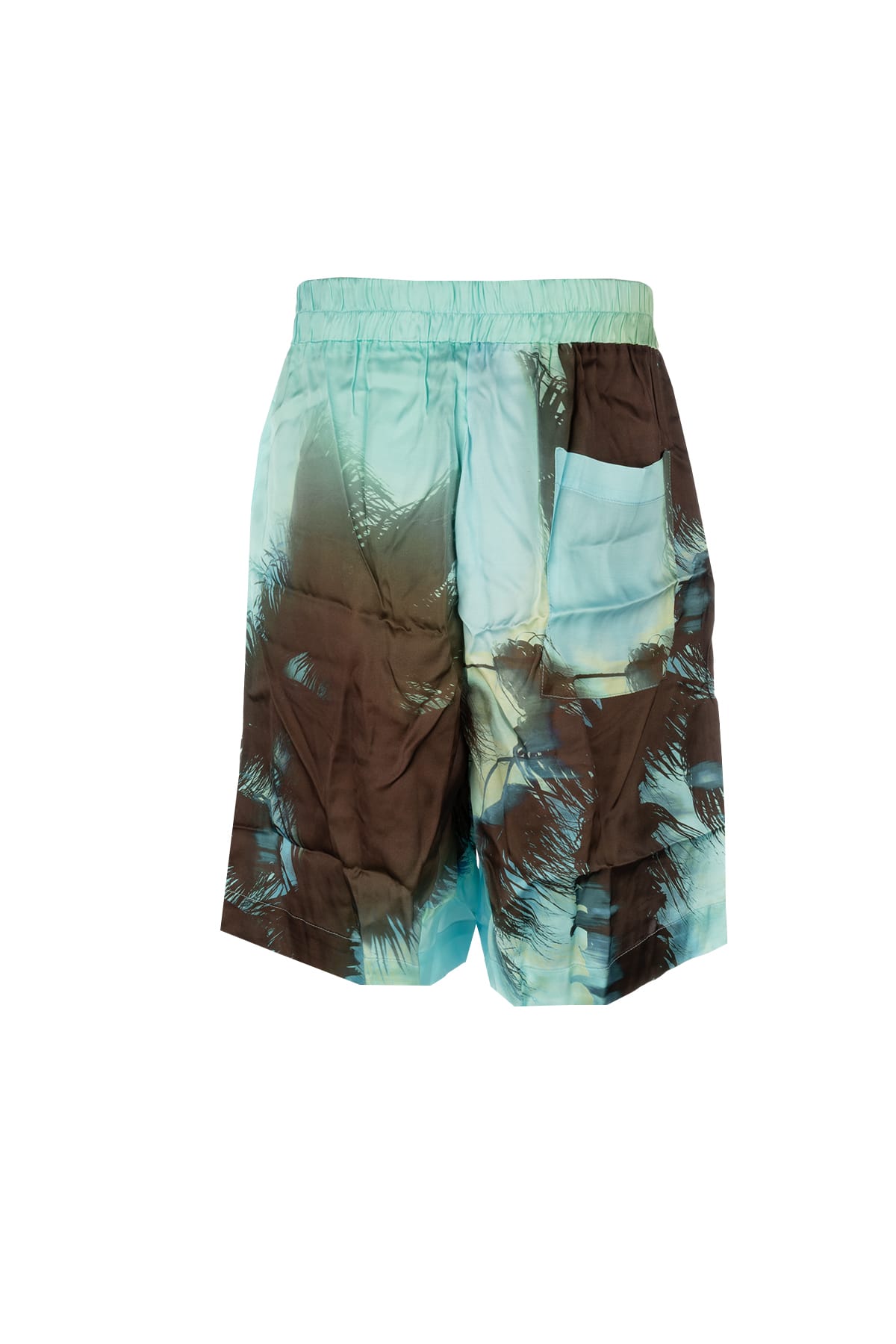 Laneus Palm Tree Print Elastic Waistband Shorts In Brown