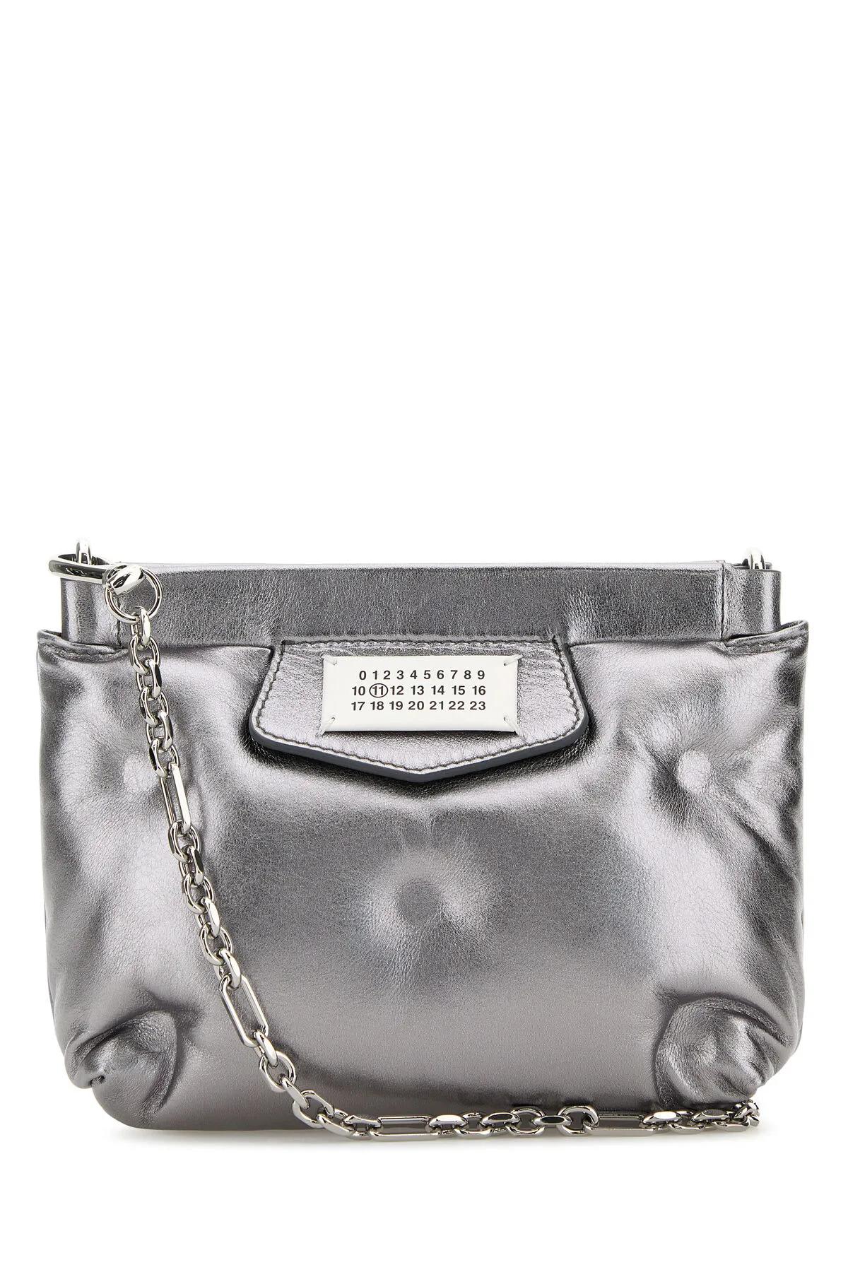 Shop Maison Margiela Silver Nappa Leather Mini Slam Red Carpet Clutch In Metallic Grey