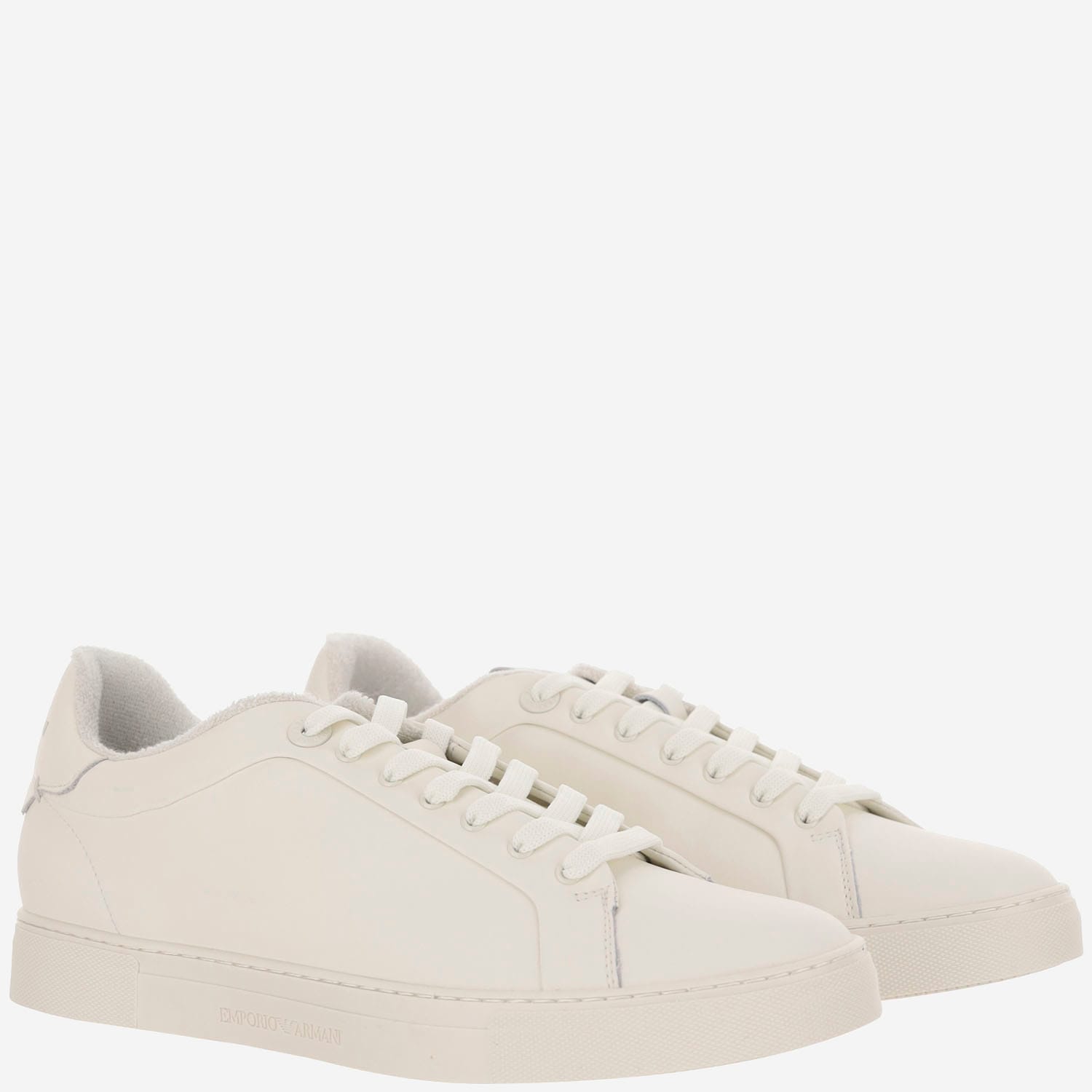 Shop Emporio Armani Leather Sneakers With Logo In White