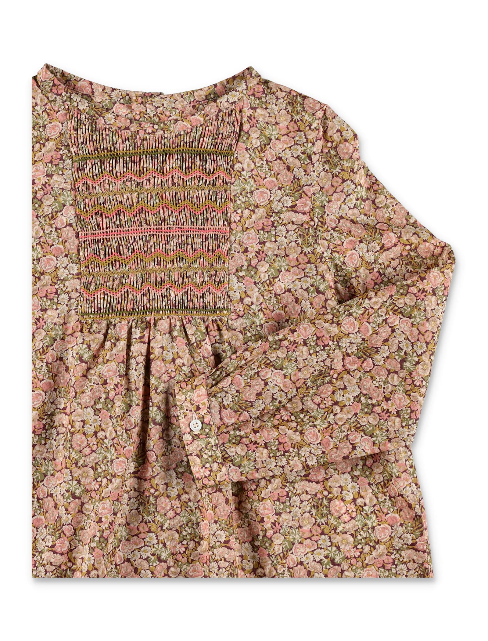 Bonpoint Juliette Floral Blouse In Liberty Cotton With Smocked Panel In Multi