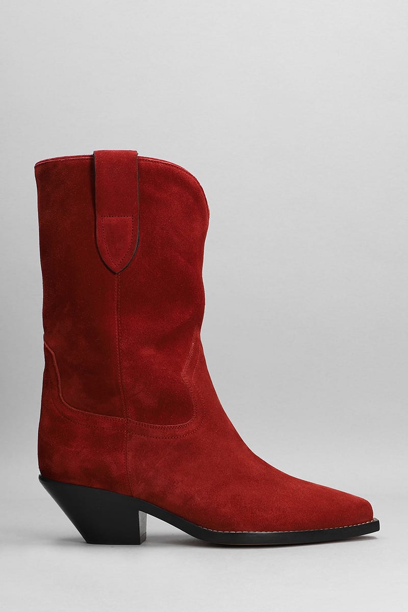Isabel Marant Dahope Texan Ankle Boots In Bordeaux Suede