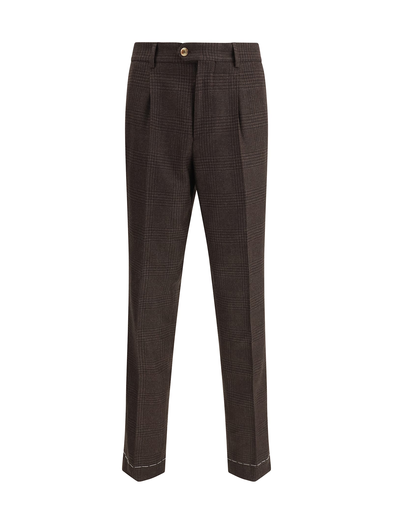 Brunello Cucinelli Prince Of Wales Trouser In Brown