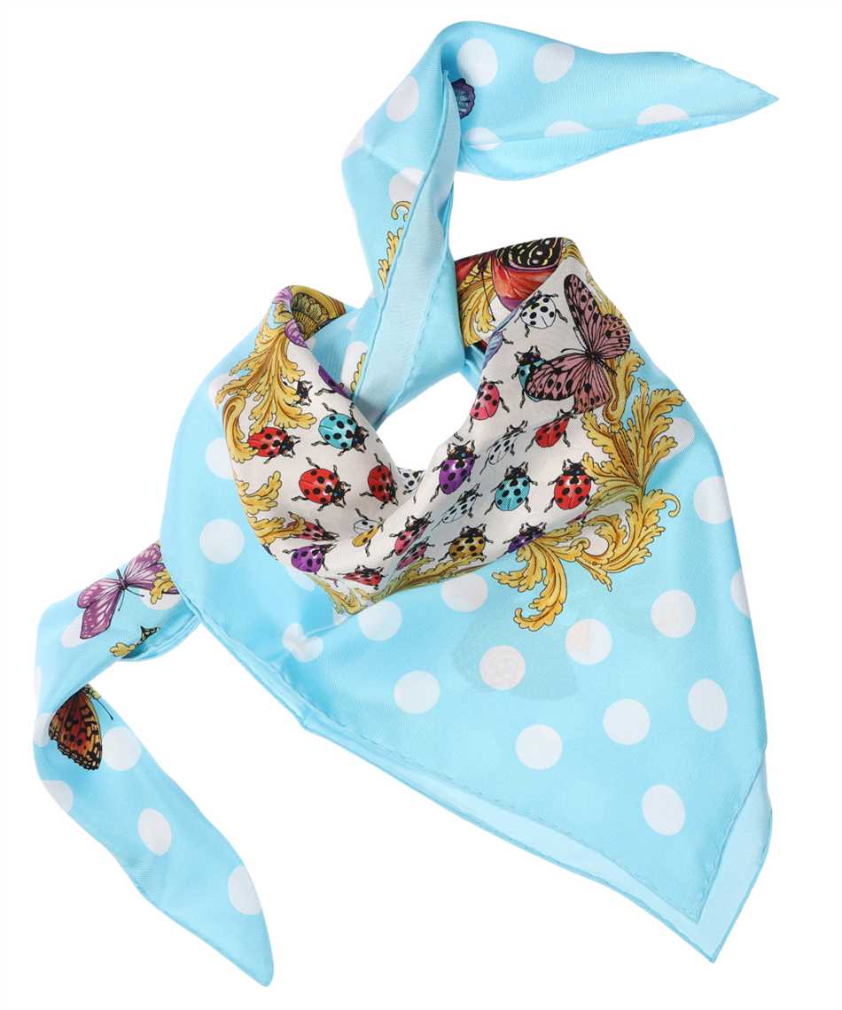 Shop Versace Printed Silk Scarf In Light Blue