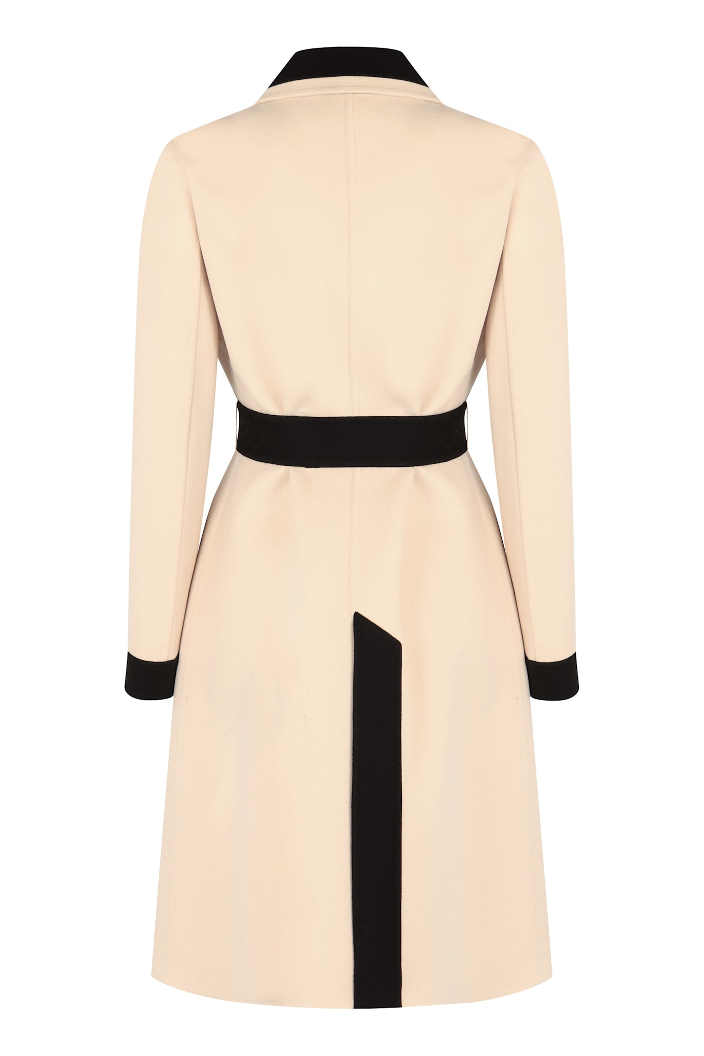 Valentino Wool Coat With Belted Waist And Contrast Trim In White
