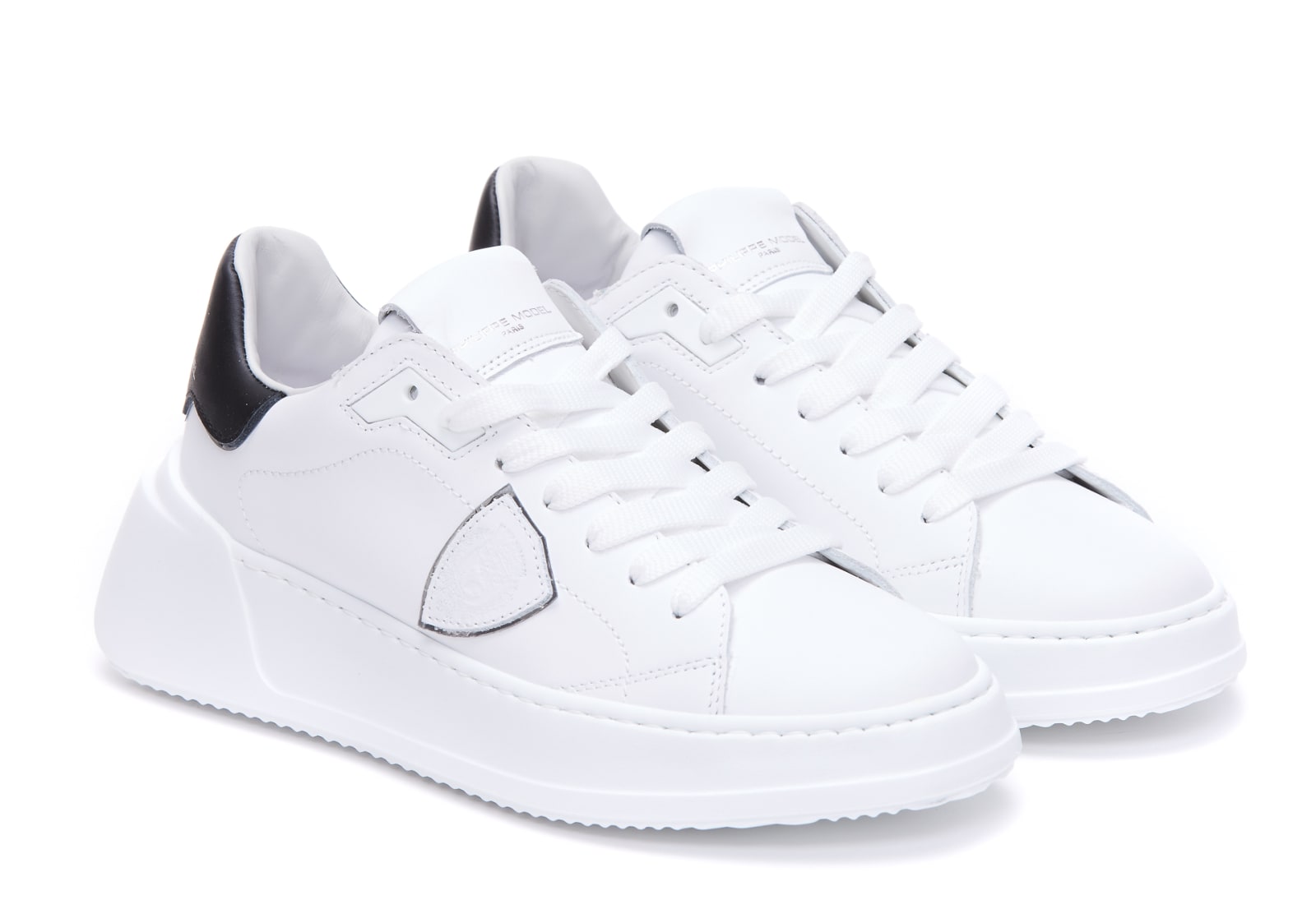 Shop Philippe Model Tres Temple Low Sneakers In White/black