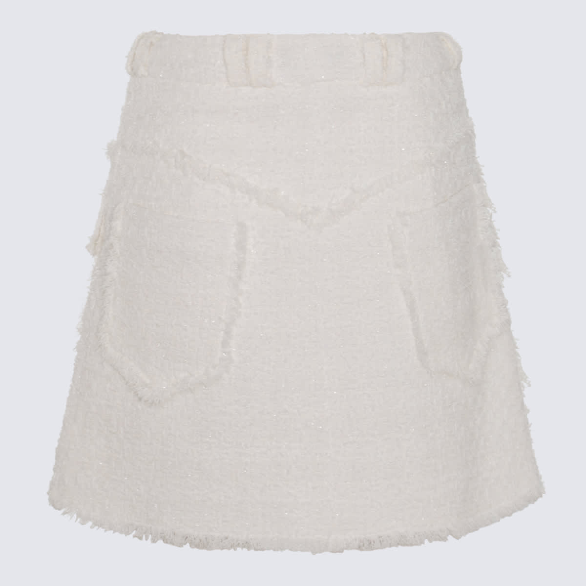 Shop Balmain White Cotton Blend Skirt