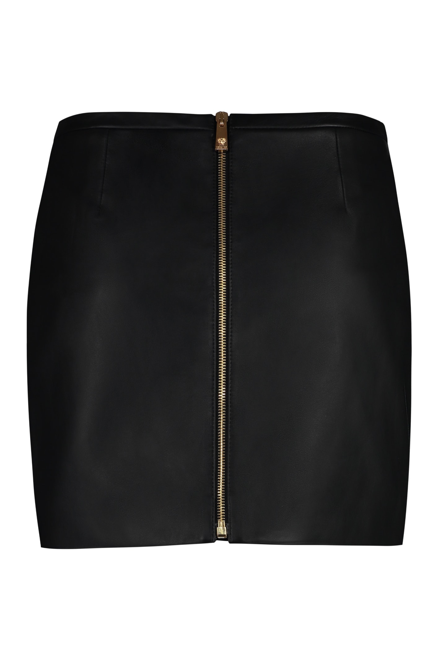 Shop Versace Leather Mini Skirt In Black