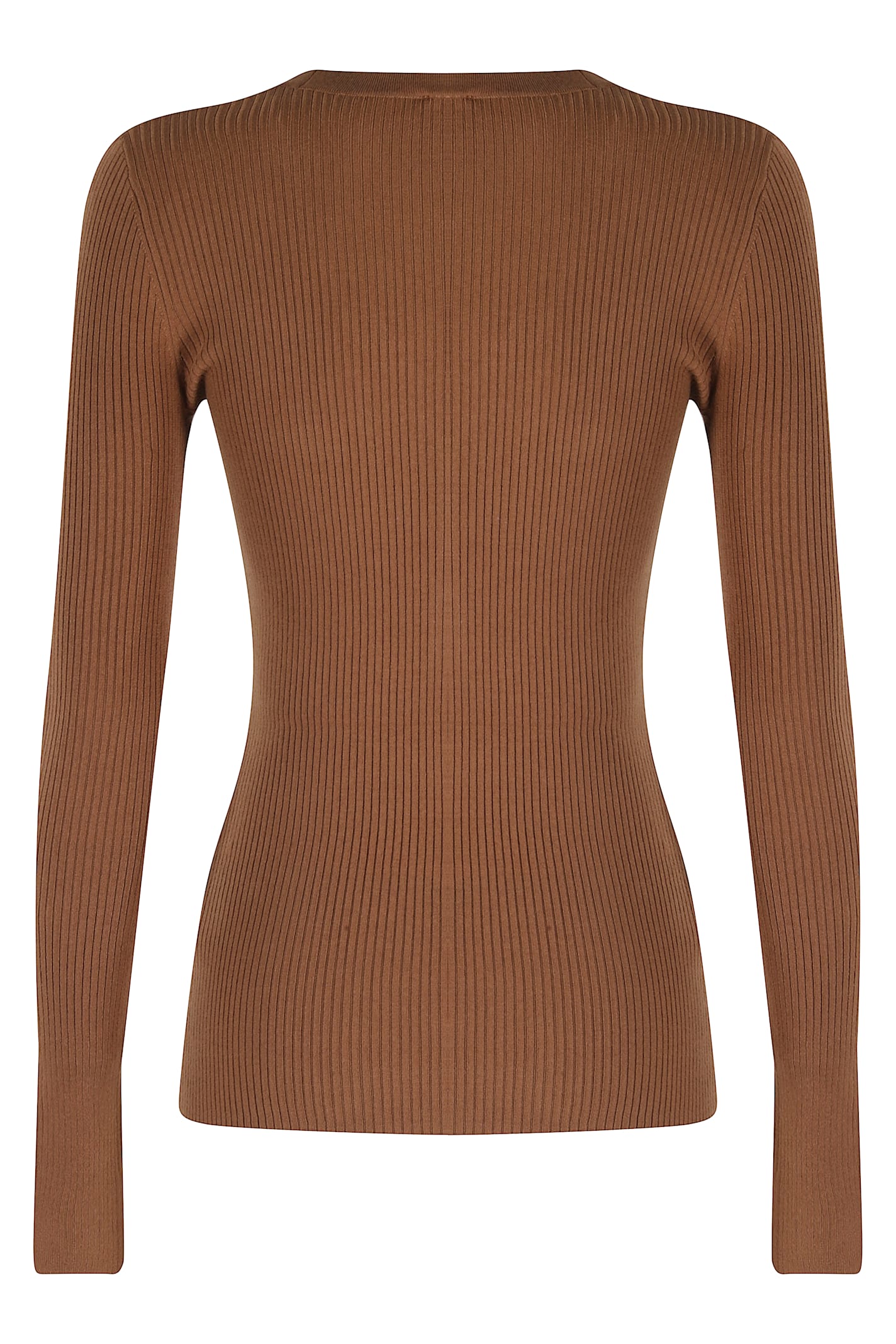Elisabetta Franchi V-neck Tricot Sweater With Gold Accents And Pocket Detail In Brown