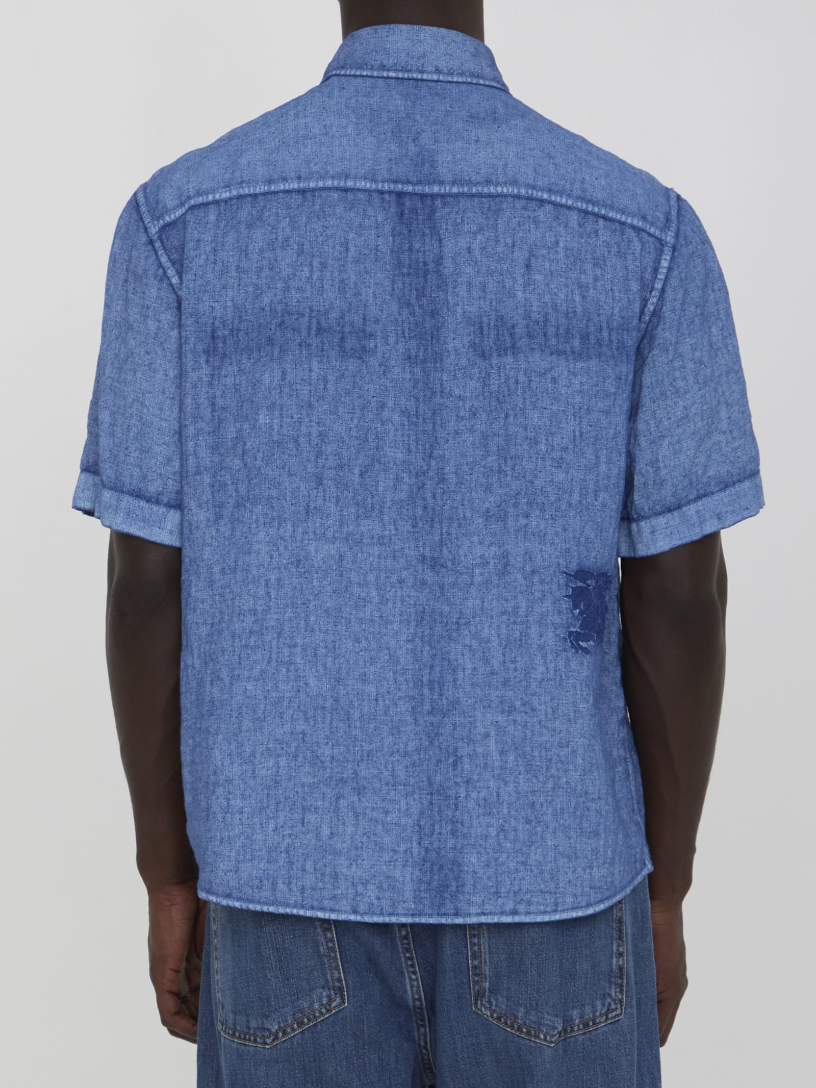 Shop Burberry Linen Shirt In Blue