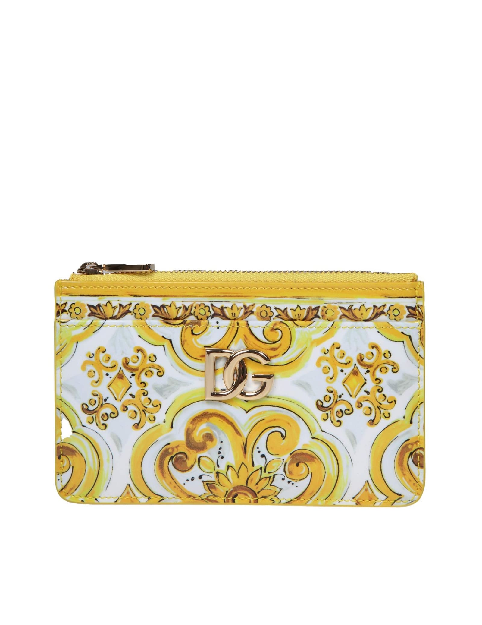 Shop Dolce & Gabbana Yellow Polished Leather Card Holder