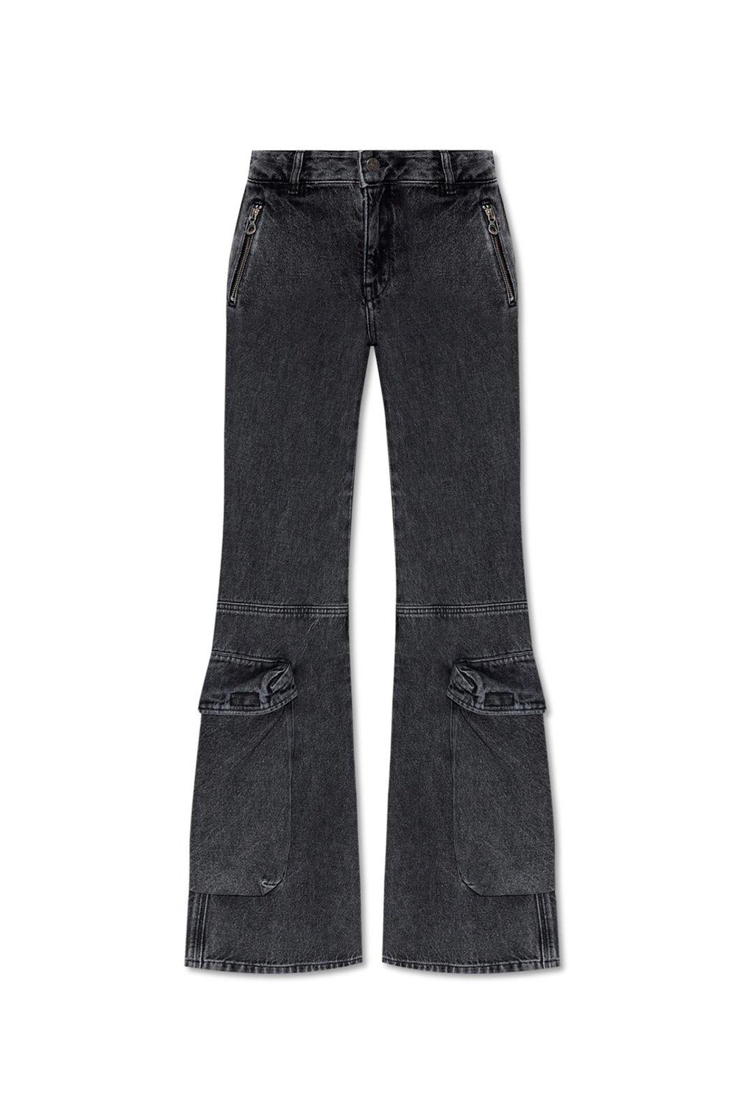 Diesel Flared Distressed Trousers Zip Pockets In Black