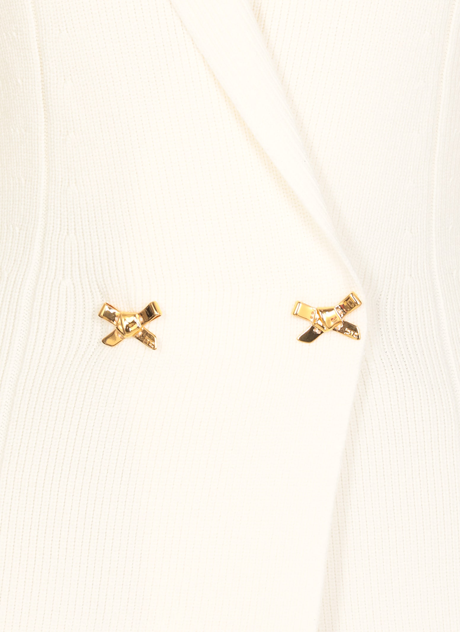 Elisabetta Franchi Ivory Knitted Blazer With Bows In Avorio