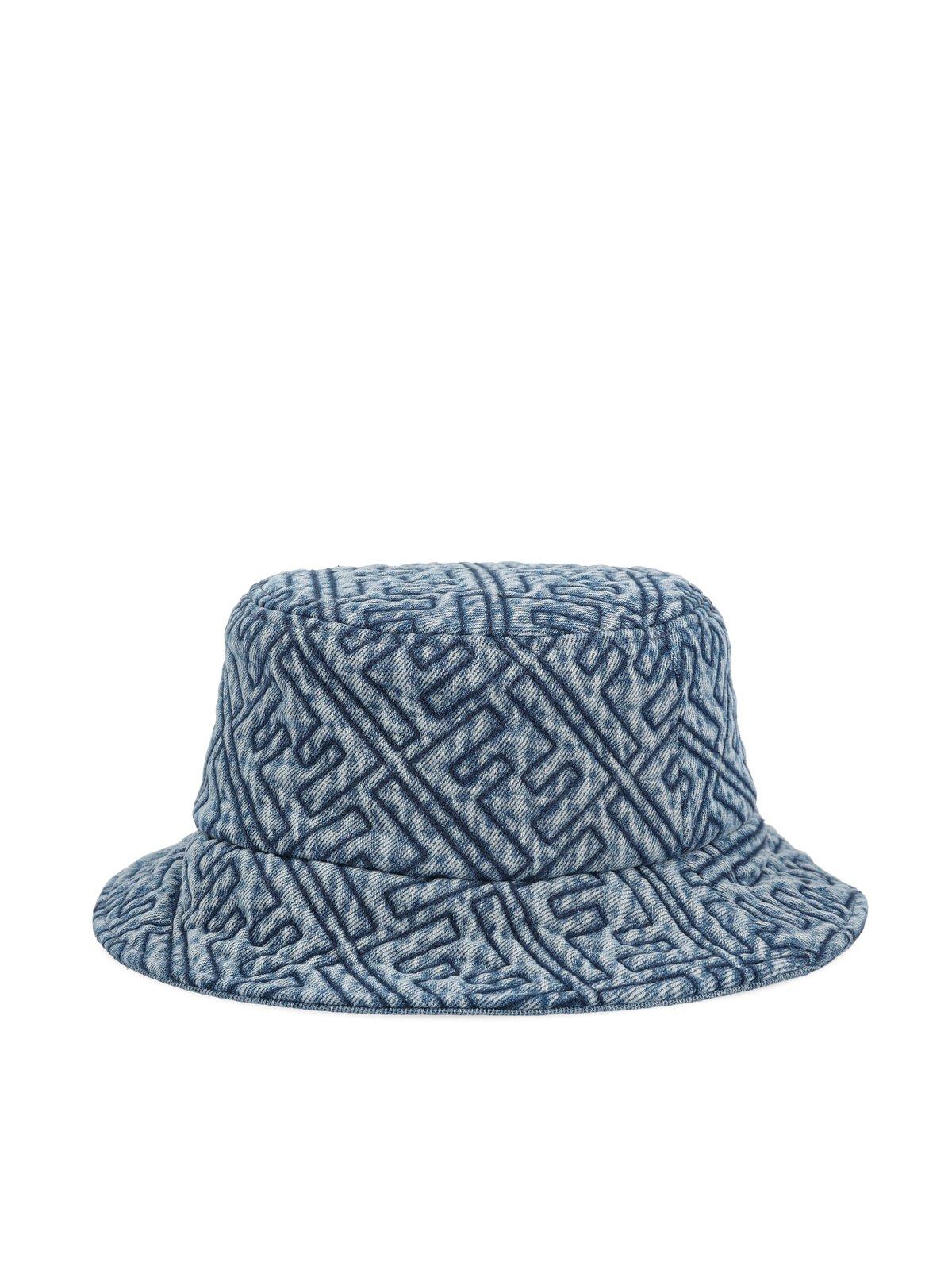 Shop Fendi Ff Motif Denim Bucket Hat In Denim Blue